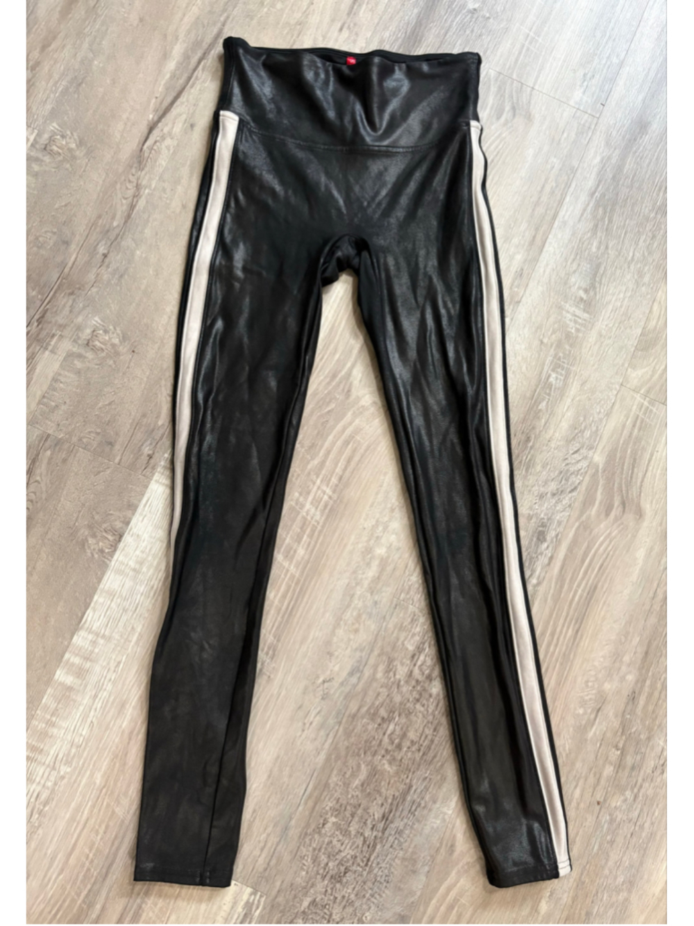 Spanx Faux Leather Tuxedo Leggings Black White Womens Small 20187R
